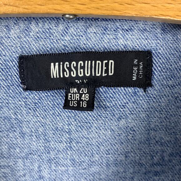 MISSGUIDED Plus Distressed Light Wash Denim Jean Jacket Size 16 - Picture 4 of 6